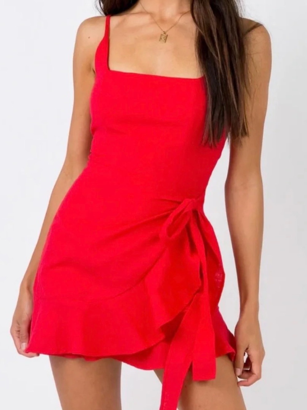 Princess Polly Red Square-Neck Tie-Waist Mini Dress US 10
